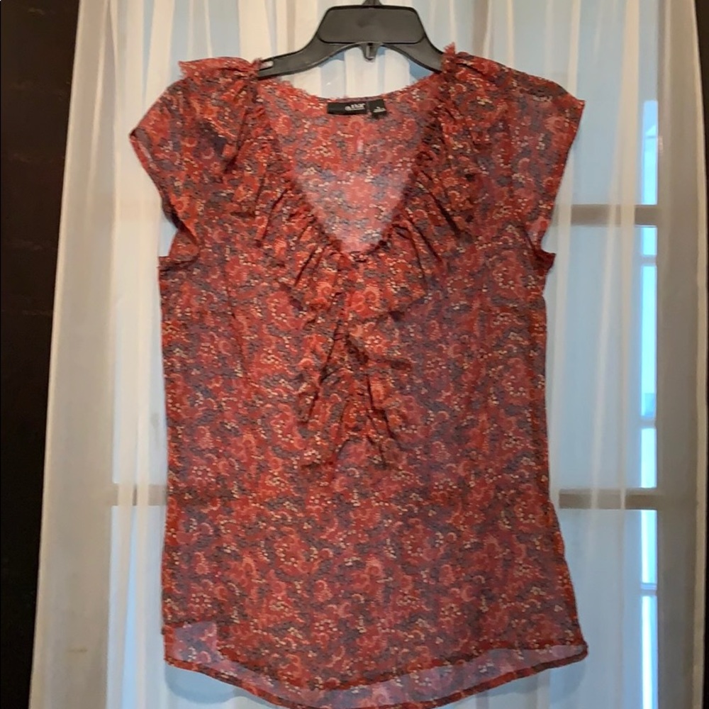 ANA sheer pretty blouse deep front V with ruffles